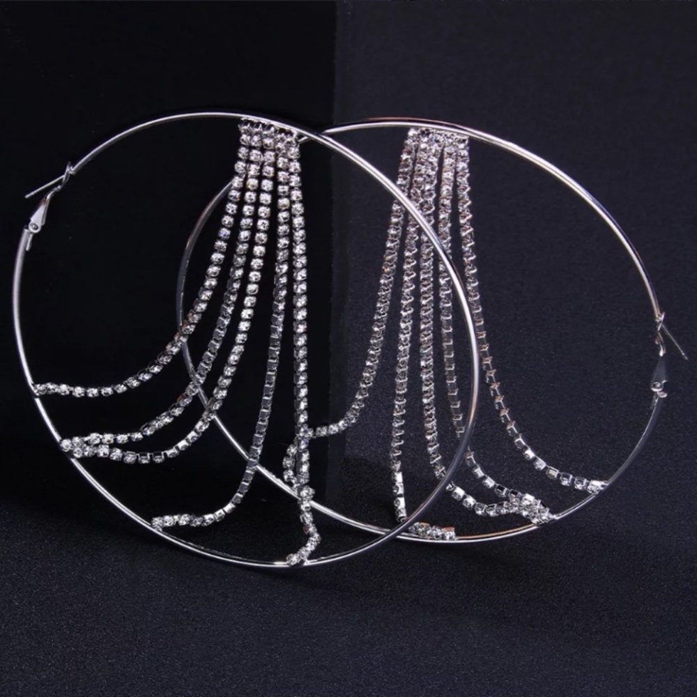 🌟 Rhinestone Oversized Hoop Earrings